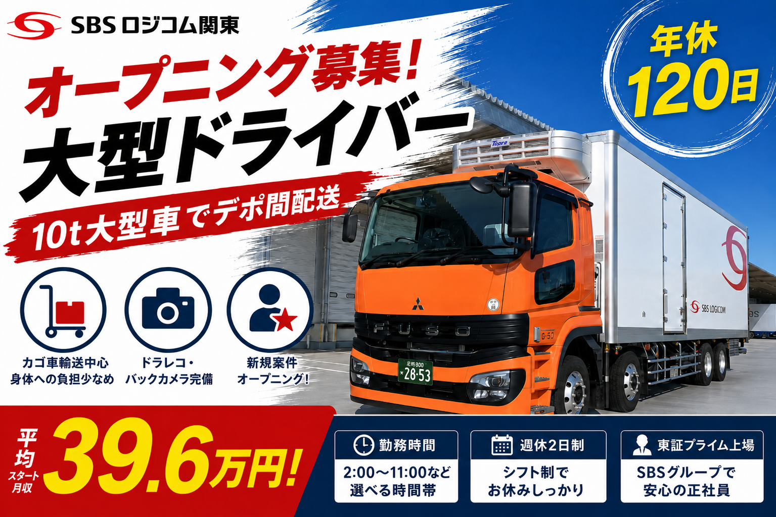 SBSロジコム関東株式会社 所沢物流センター支店の正社員 大型トラックドライバーの求人情報イメージ1